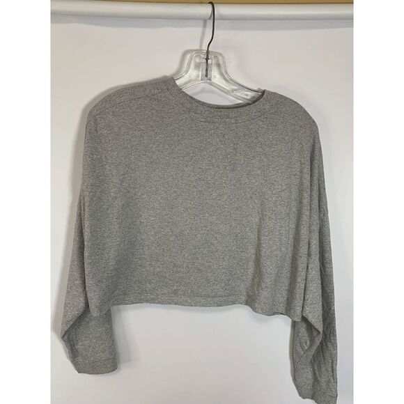 Recycled Threads Women's Long Sleeve Crop Top Tee Drop Shoulder Gray Small - Picture 2 of 5